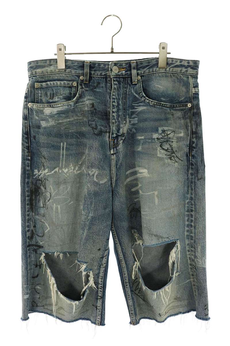 バレンシアガ BALENCIAGA サイズ:XS 745261 TNW01 バギーグラフィティデニムハーフパンツ(ブルー)【307062】【SB01】【メンズ】【中古】bb356#rinkan*B|RINKAN