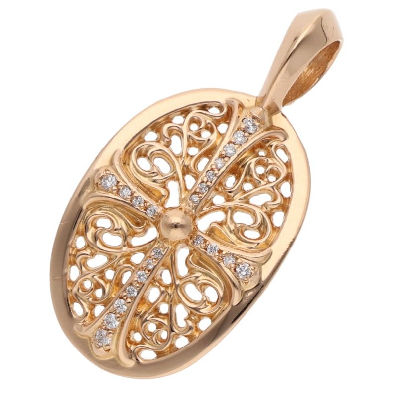 クロムハーツ Chrome Hearts　 22K CLSC OVAL P DMND クラシックオーバル PAVEダイヤ ゴールドネックレストップ(イエローゴールド&times;クリア 6.94g)【607062】【SS07】【小物】【中古】bb406#rinkan*B ｜RINKAN 476,300円