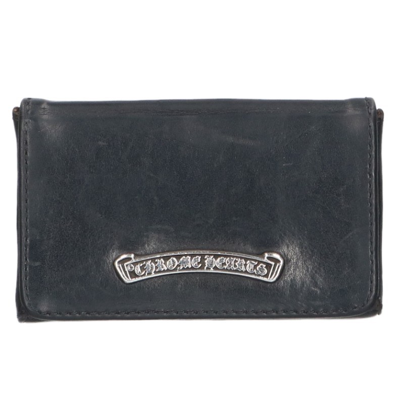 クロムハーツ Chrome Hearts CARD CASE マグネット式レザーカードケース(ブラック×シルバー)【707062】【OS06】【小物】【中古】bb470#rinkan*B |RINKAN