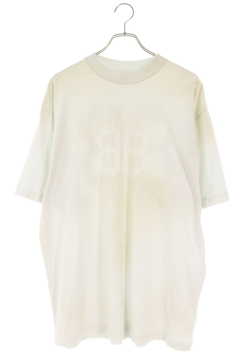 バレンシアガ BALENCIAGA　サイズ:S 739784 TOVU6 ヴィンテージ加工BBロゴTシャツ(ライトグレー調)【807062】【SB01】【メンズ】【中古】bb127#rinkan*B｜RINKAN