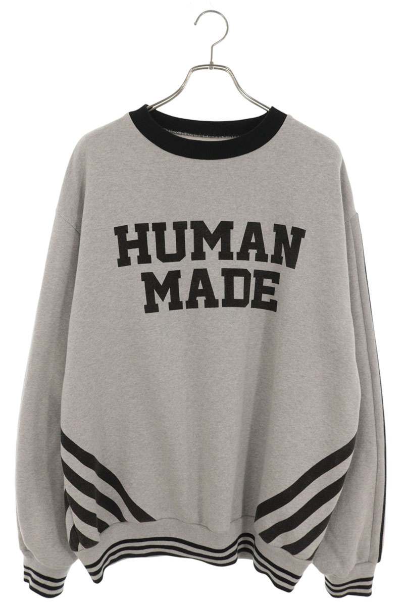 ヒューマンメイド HUMAN MADE　サイズ:XL ELBOW PATCH SWEATSHIRT HM30CS005 エルボーパッチロゴプリントスウェット(グレー&times;ブラック)【817062】【BS99】【メンズ】【中古】bb411#rinkan*B ｜RINKAN