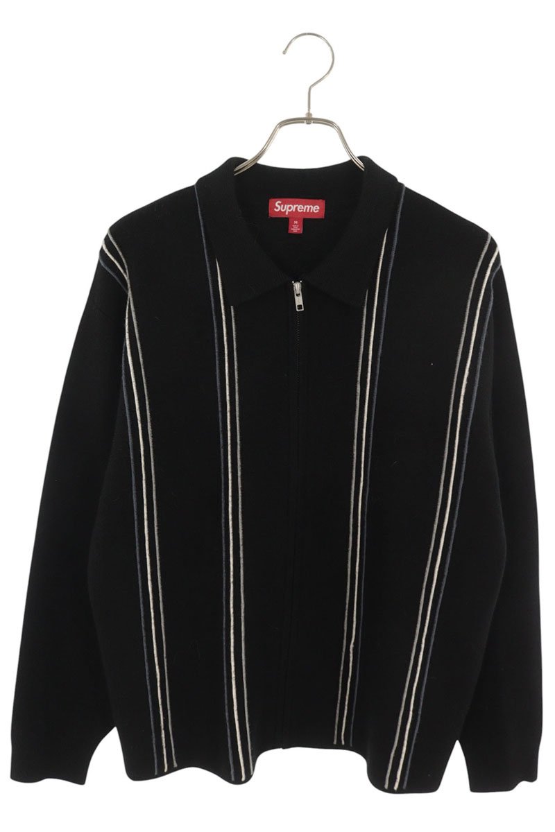 シュプリーム SUPREME サイズ:M Stripe Zip Up Polo Sweater ストライプジップアップポロニット(ブラック)【117062】【BS99】【メンズ】【中古】bb356#rinkan*B|RINKAN
