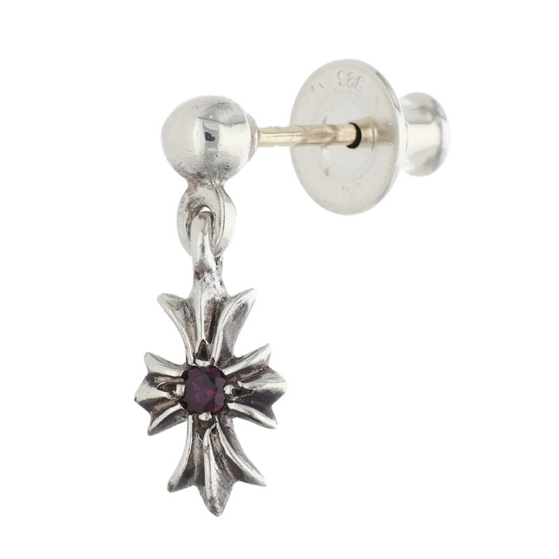 クロムハーツ Chrome Hearts TNY E CH PLS 1 RBY タイニーECHプラスドロップ 1ルビー シルバーピアス(シルバー×レッド 1.04g)【417062】【OK15】【小物】【中古】bb297#rinkan*B|RINKAN