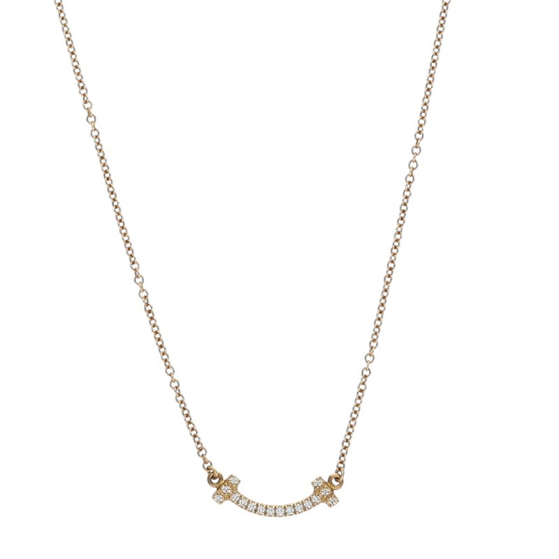 ティファニー TIFFANY&Co. Tスマイル ミニ K18YGダイヤネックレス(イエローゴールド×クリア 2.24g)【417062】【SS13】【小物】【中古】bb187#rinkan*B |RINKAN