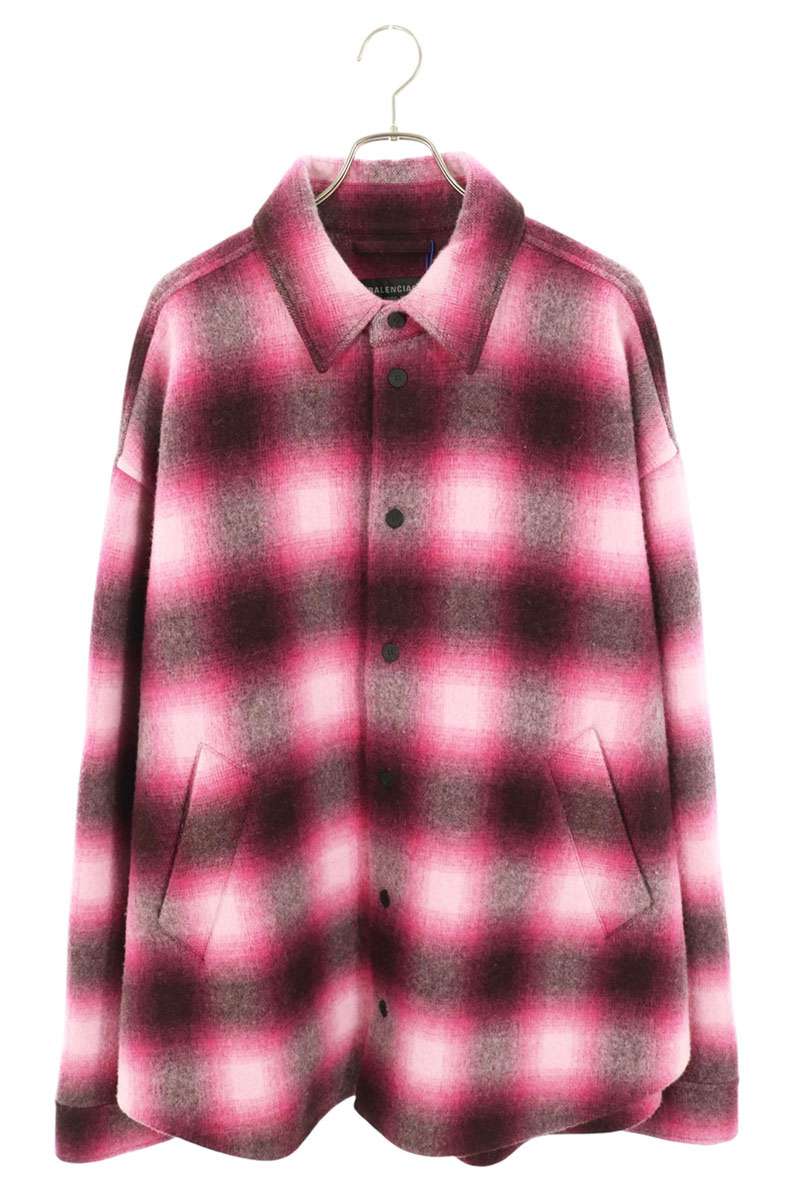 バレンシアガ BALENCIAGA サイズ:44 814623 TRU13 チェック柄パッド入りシャツブルゾン(ピンク×ブラック)【217062】【BS99】【メンズ】【中古】bb380#rinkan*A|RINKAN