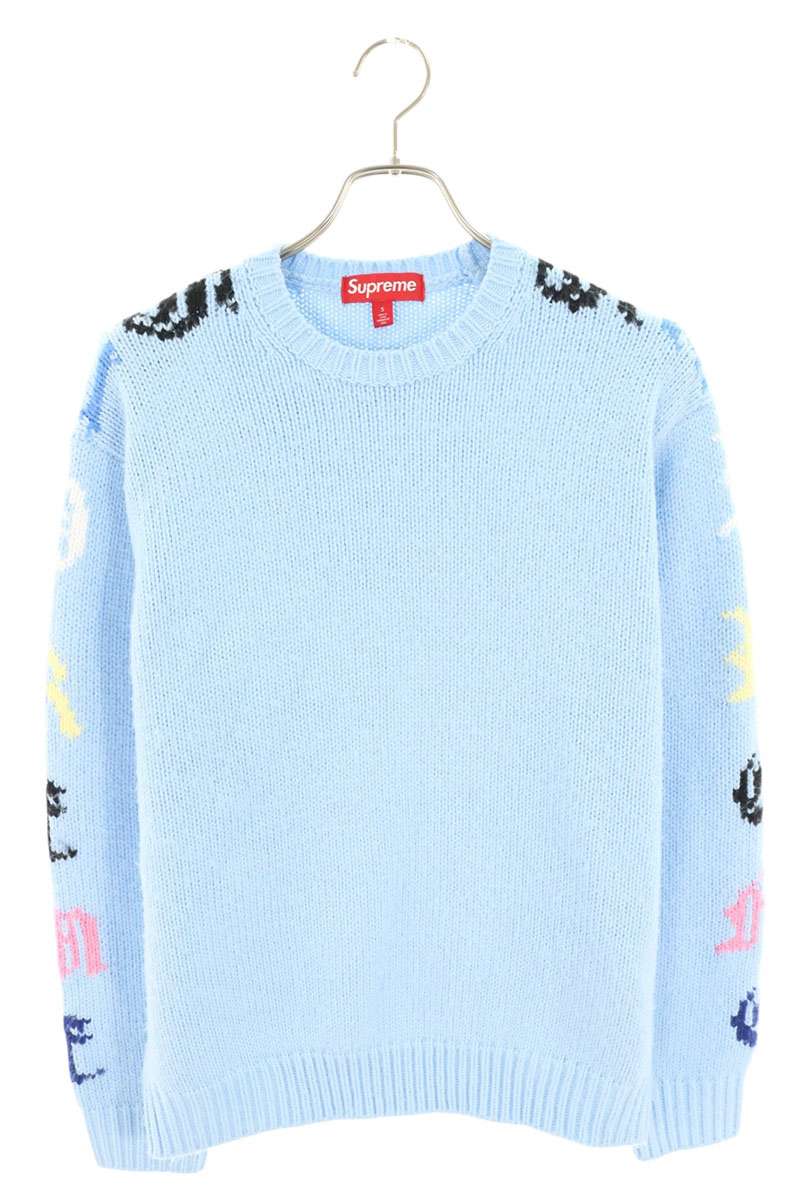 シュプリーム SUPREME　サイズ:S 26SS Old English Sleeves Sweater オールドイングリッシュスリーブニット(ブルー)【217062】【BS99】【メンズ】【中古】bb51#rinkan*B｜RINKAN