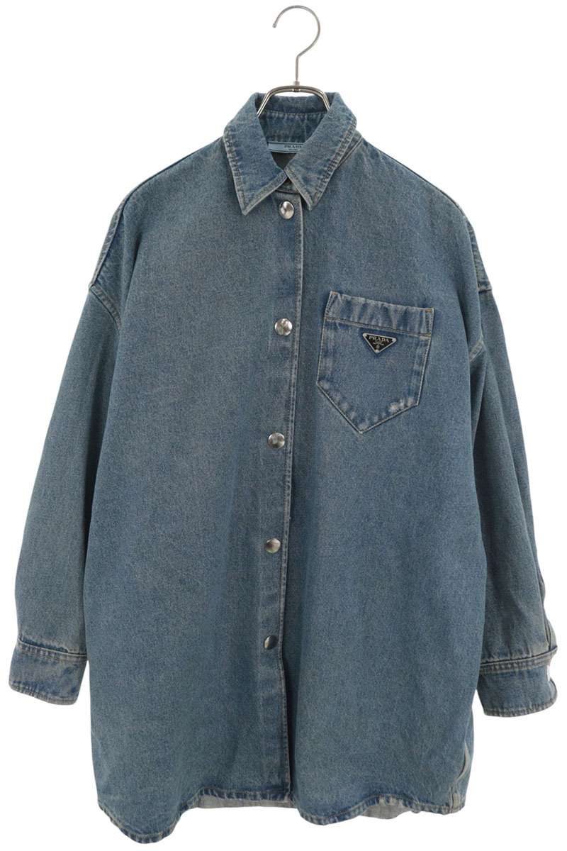 プラダ PRADA　サイズ:36 GFC036 ロゴプレートオーバーサイズオーガニックデニムジャケット(インディゴ)【117062】【SB01】【メンズ】【レディース】【中古】bb127#rinkan*C｜RINKAN