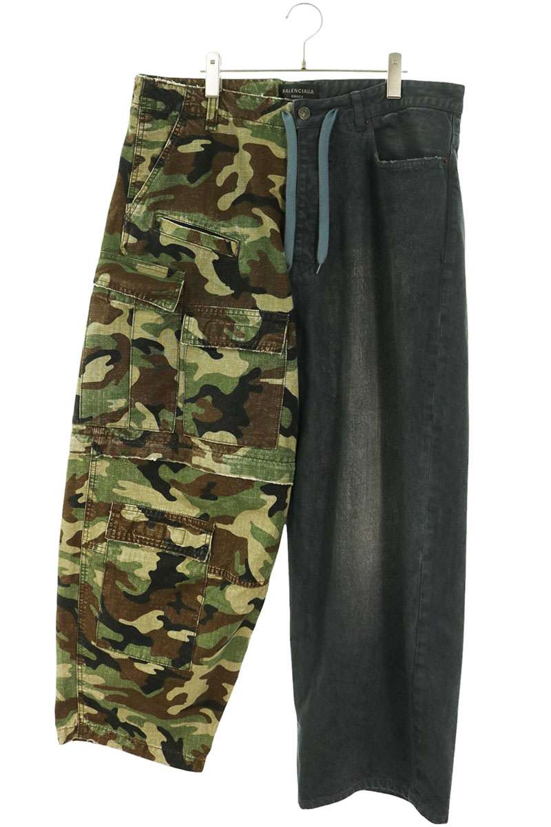 バレンシアガ BALENCIAGA　サイズ:XS 24SS 786645 TQW56 ハイブリッドバギーデニムパンツ(ブラック調&times;オリーブ)【217062】【SB01】【メンズ】【中古】bb380#rinkan*B｜RINKAN