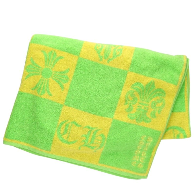 クロムハーツ Chrome Hearts BEACH TOWEL ロゴ総柄ビーチタオルブランケット(ライトグリーン×イエロー)【417062】【HJ12】【小物】【中古】bb18#rinkan*A|RINKAN