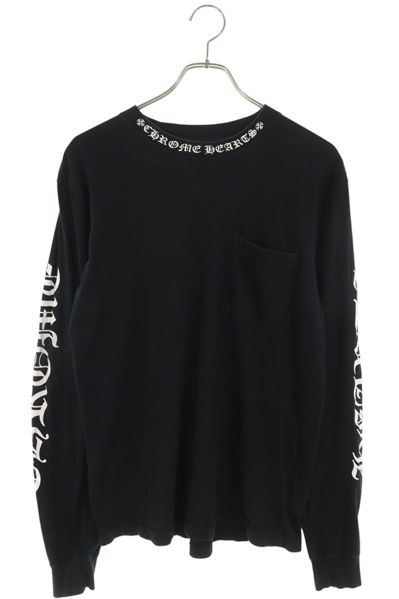 クロムハーツ Chrome Hearts　サイズ:M CH L S 1 ネックロゴプリント長袖カットソー(ブラック)【127062】【HJ12】【メンズ】【中古】bb297#rinkan*D｜RINKAN