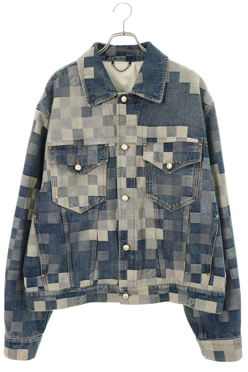 ルイヴィトン LOUISVUITTON　サイズ:56 24SS RM241 GCO HQA76W ダミエクラシックデザインデニムジャケット(インディゴ)【717062】【OM10】【メンズ】【中古】bb426#rinkan*B ｜RINKAN
