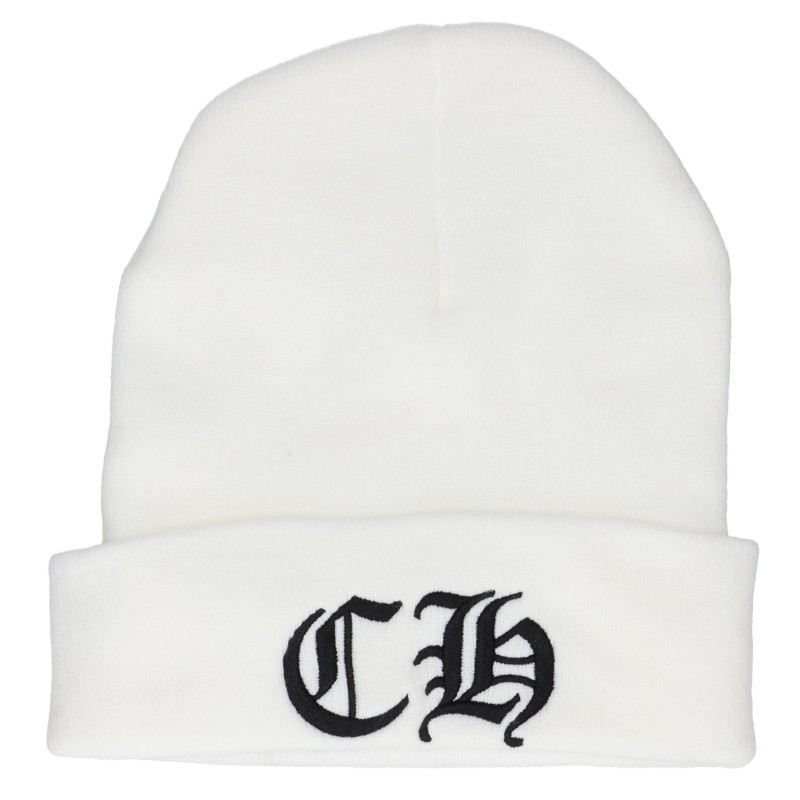 クロムハーツ Chrome Hearts　 WOOL WATCH CAP ウールワッチキャップ CH刺繍ビーニーニット帽子(ホワイト)【817062】【SJ02】【小物】【中古】bb412#rinkan*A ｜RINKAN