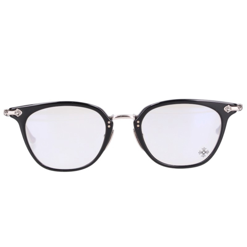 クロムハーツ Chrome Hearts SHAGASS 4ポイントダイヤサイドクロステンプルウェリントン眼鏡((フレーム)ブラック×シルバー×クリア)【917062】【OS06】【小物】【中古】bb334#rinkan*B |RINKAN