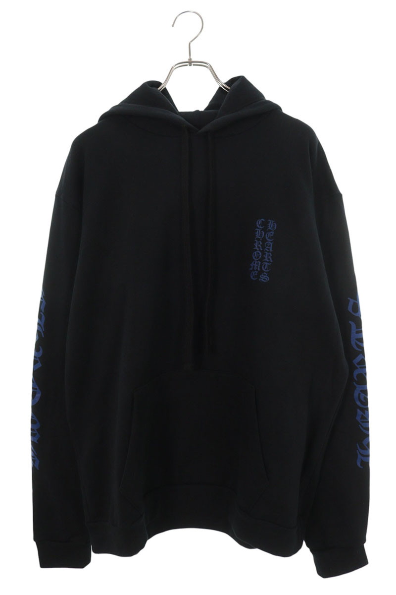 クロムハーツ Chrome Hearts　サイズ:L SWTSHRT HD PLVR プルオーバー ヴァーティカルロゴプリントパーカー(ブラック&times;ブルー)【027062】【SJ02】【メンズ】【中古】bb134#rinkan*A｜RINKAN
