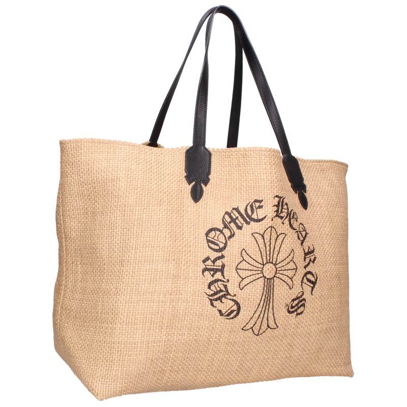 クロムハーツ Chrome Hearts サイズ:L LARGE BEACHES BAG ラージビーチトートバッグ(ベージュ×ブラック×シルバー)【027062】【SS07】【小物】【中古】bb205#rinkan*A|RINKAN
