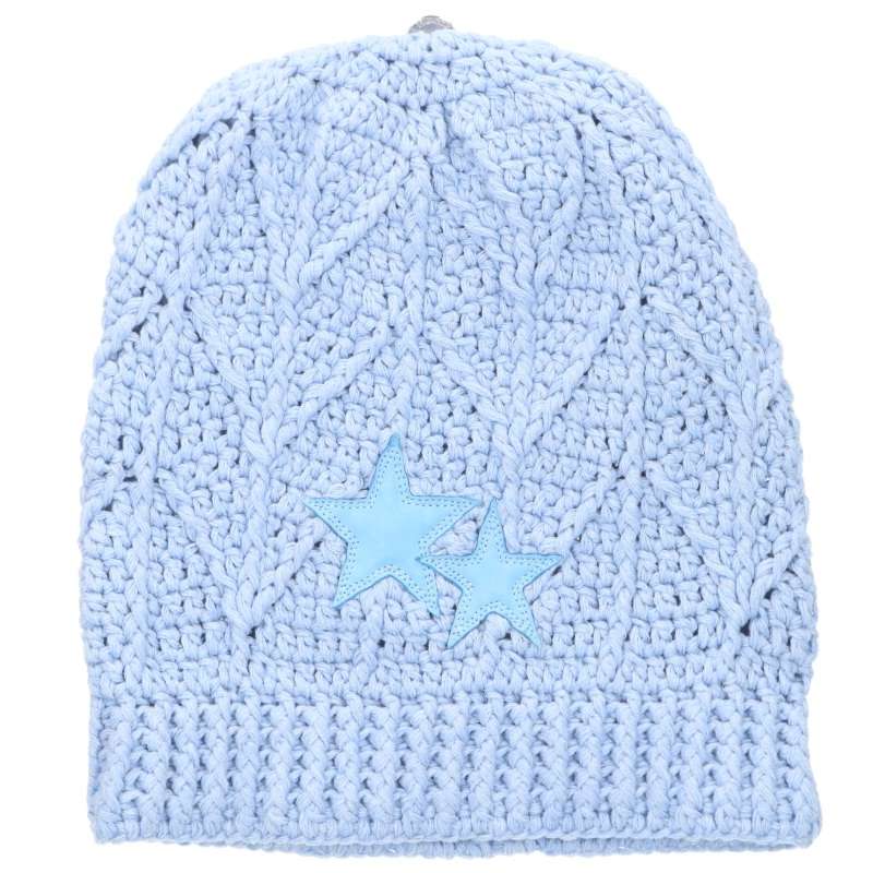 クロムハーツ Chrome Hearts　 スターレザーカシミアニットキャップ帽子(ライトブルー)【027062】【SJ02】【小物】【中古】bb134#rinkan*A ｜RINKAN