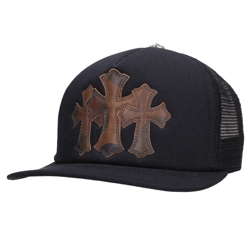 クロムハーツ Chrome Hearts　 TRUCKER CAP トラッカーキャップ 3セメタリーレザーパッチメッシュキャップ(ブラック&times;シルバー&times;グリーン調)【027062】【SJ02】【小物】【中古】bb134#rinkan*S｜RINKAN