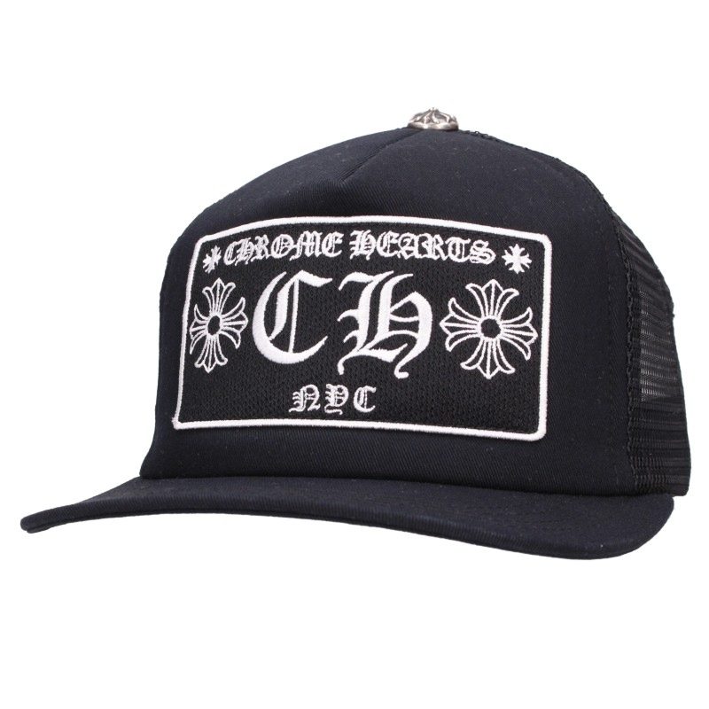 クロムハーツ Chrome Hearts　 TRUCKER CAP トラッカーキャップ NYC限定CHパッチクロスボール付メッシュキャップ(ブラック&times;シルバー)【027062】【SJ02】【小物】【中古】bb134#rinkan*S ｜RINKAN