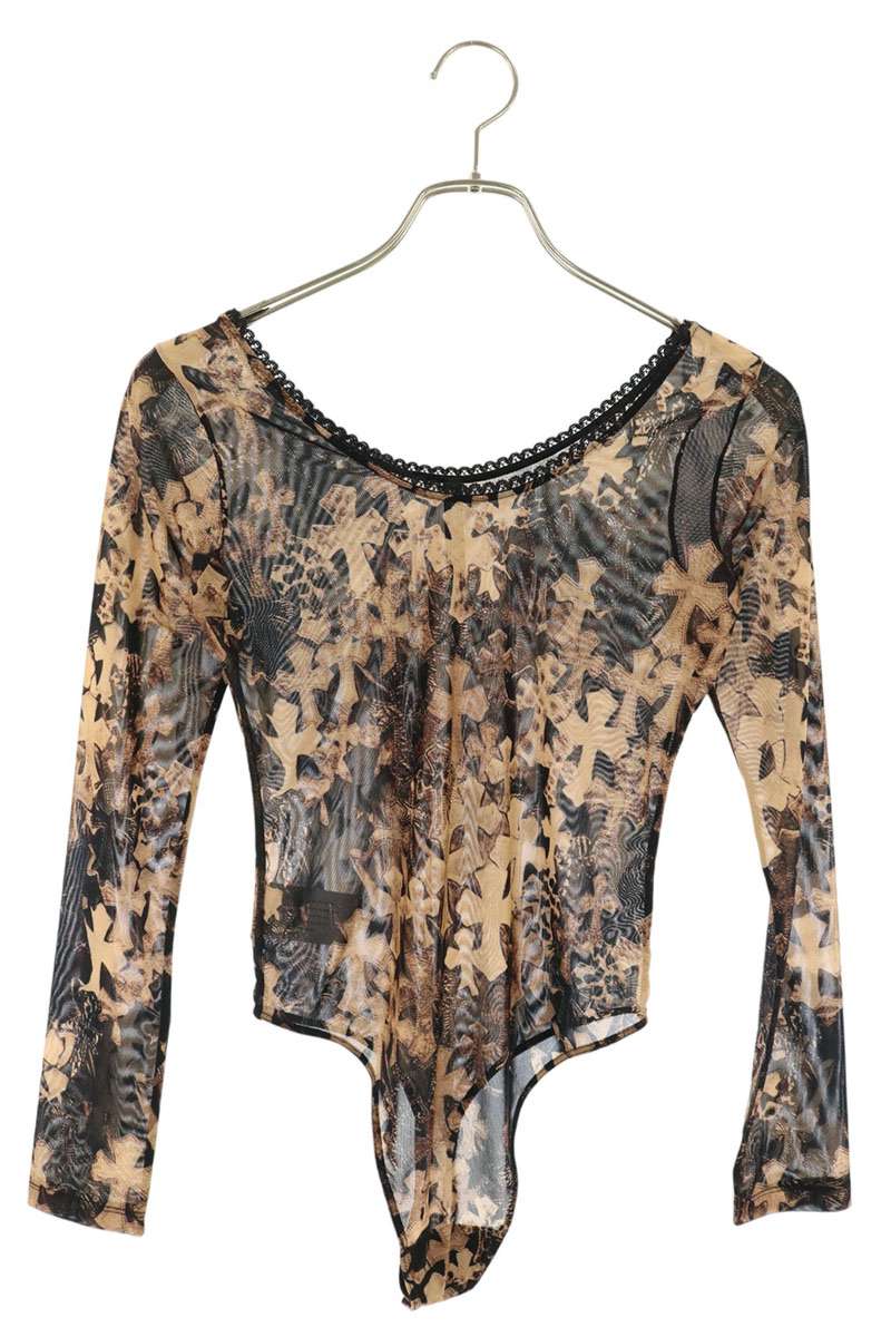 クロムハーツ Chrome Hearts　サイズ:S SHEER MESH セメタリー総柄レースボディスーツ(ブラウン)【027062】【SJ02】【レディース】【中古】bb134#rinkan*S ｜RINKAN