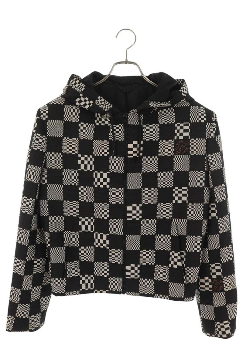 ルイヴィトン LOUISVUITTON　サイズ:44 21SS RM211 ZXX HKB90E ディストーテッドダミエジップアップフーディブルゾン(ブラック&times;ホワイト)【127062】【SB01】【メンズ】【中古】bb78#rinkan*B ｜RINKAN