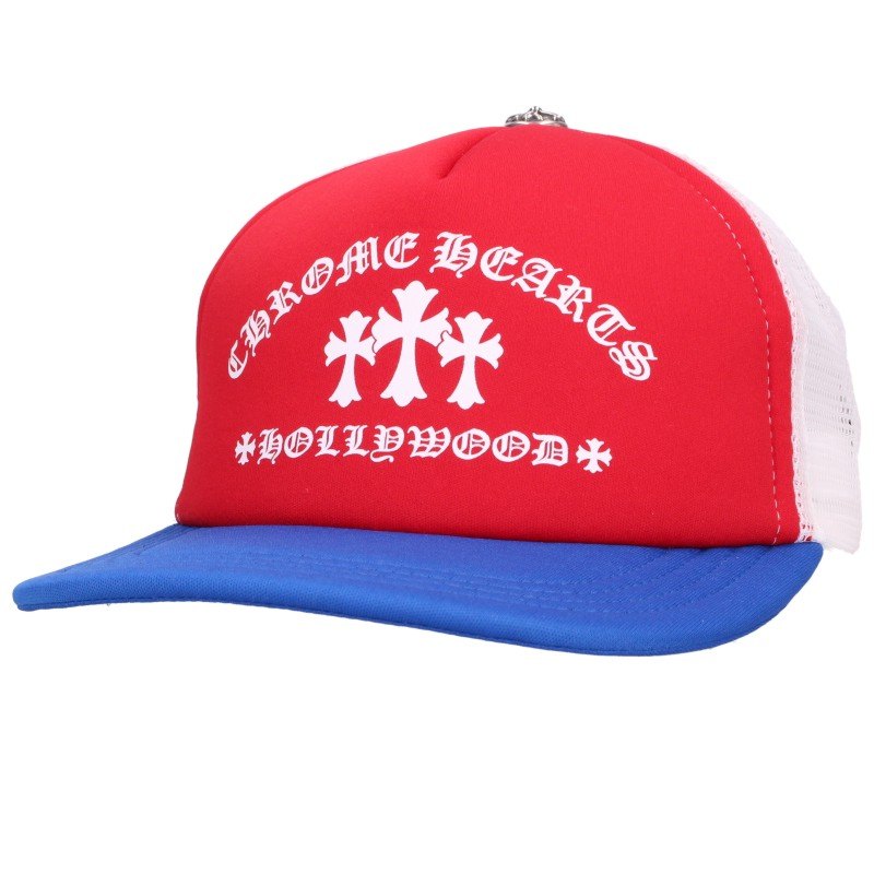 クロムハーツ Chrome Hearts　 TRUCKER CAP フロントセメタリープリント帽子(レッド&times;ブルー&times;ホワイト)【127062】【SJ02】【小物】【中古】bb396#rinkan*S ｜RINKAN