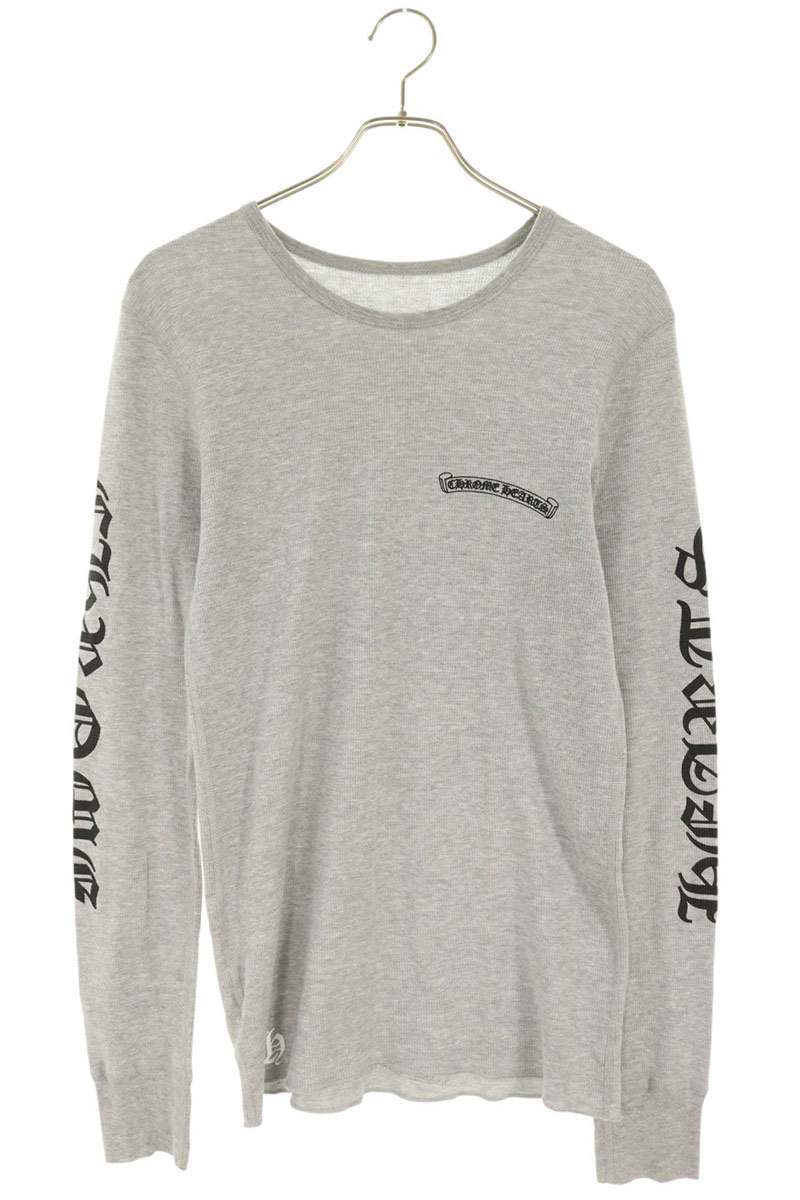 クロムハーツ Chrome Hearts　サイズ:M Thermal L S 袖ロゴプリントサーマル長袖カットソー(グレー&times;ブラック)【427062】【NO05】【メンズ】【中古】bb432#rinkan*B ｜RINKAN