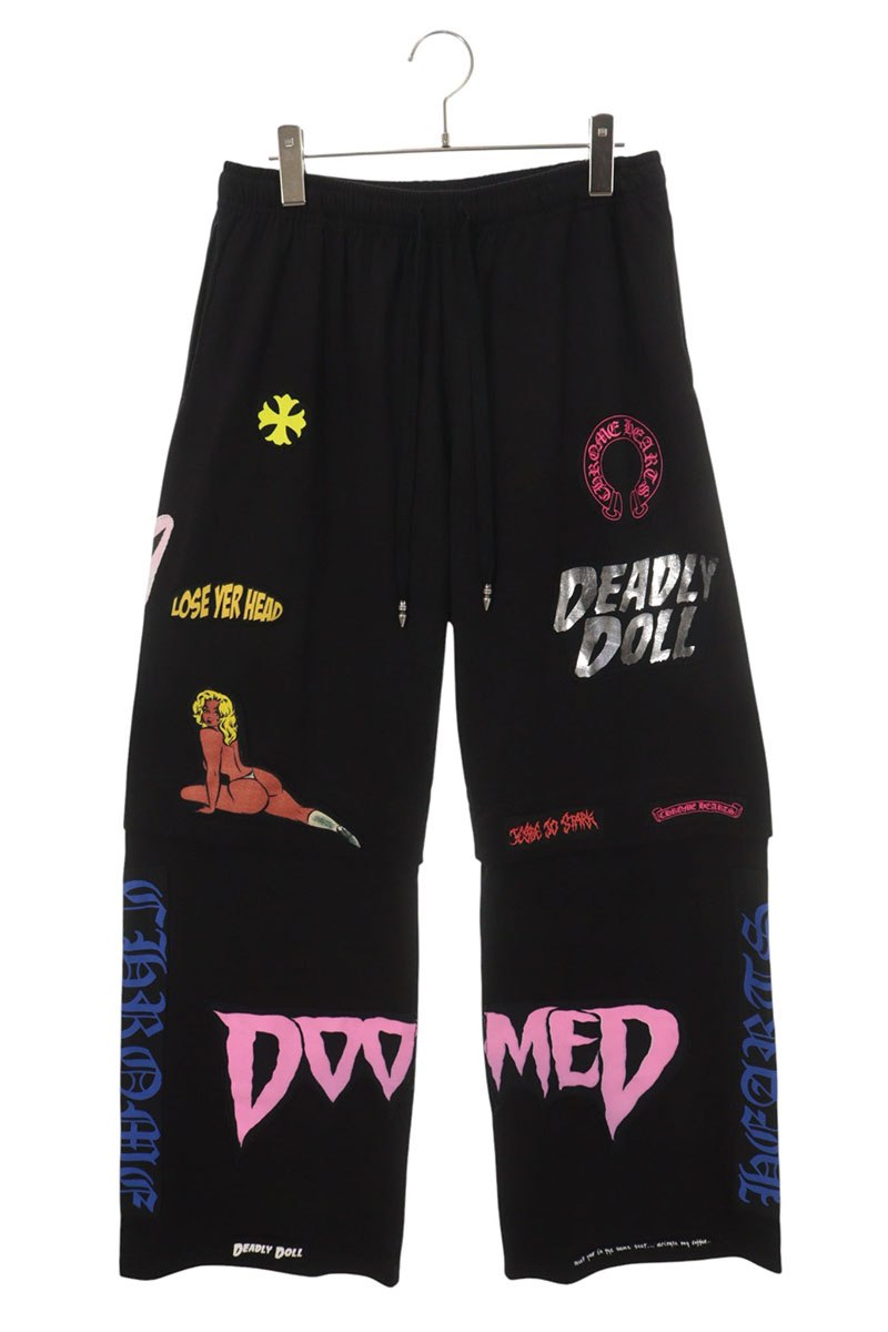 クロムハーツ Chrome Hearts　サイズ:M DEADLY DOLL デッドリードール刺繍ウパッチワークスウェットロングパンツ(ブラック)【427062】【SJ02】【メンズ】【中古】bb339#rinkan*S ｜RINKAN