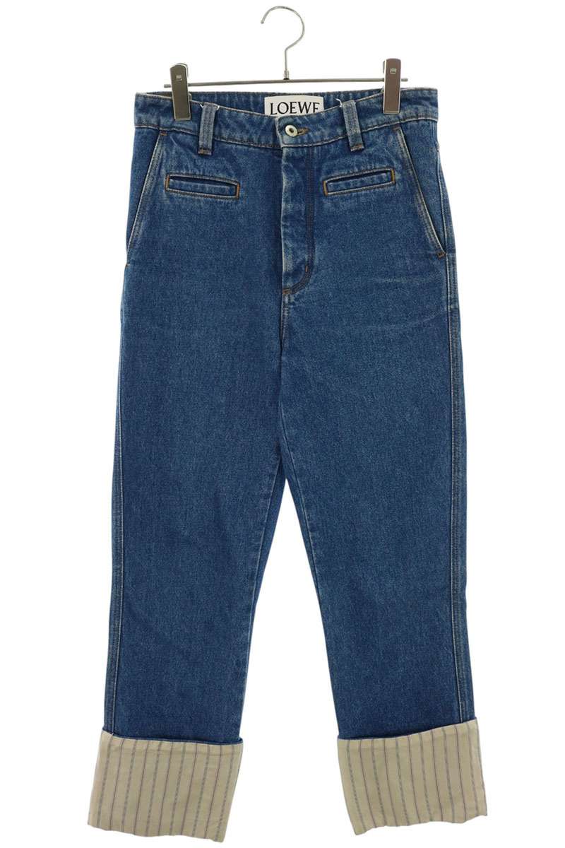 ロエベ LOEWE　サイズ:34 D2282370IB ストライプ切替フィッシャーマンデニムパンツ(インディゴ)【627062】【BS99】【レディース】【中古】bb51#rinkan*B ｜RINKAN