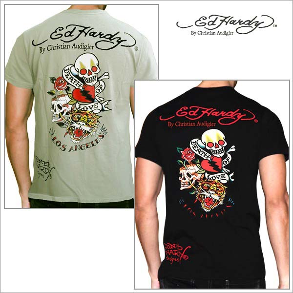 貨物輸送無料 メンズ プルオーバー  半袖 エドハーディー Ed Hardy ヘンリーのど首 一巻の終わり オブ 優しいこと 虎 うしろ側刷り上げる  黒いこと アメカジ アメリカン 鍵を掛ける セレカジ