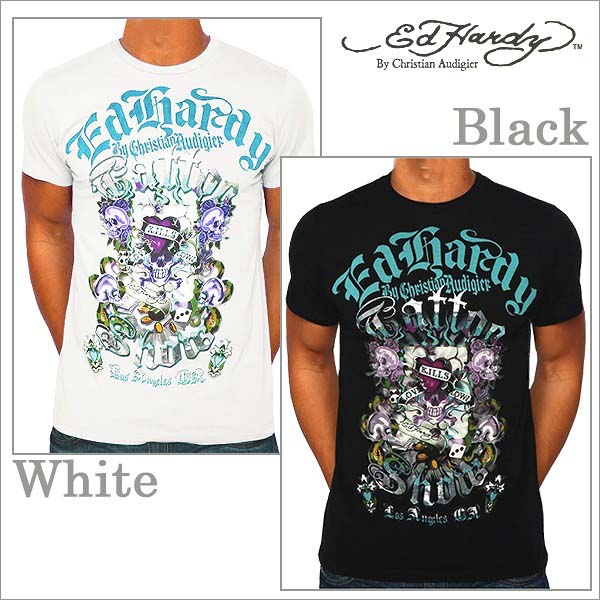 貨物輸送無料 メンズ プルオーバー  半袖 エドハーディー Ed Hardy ラブキル 手なぐさみ周遊旅行 黒いこと 白いこと アメカジ アメリカン 鍵を掛ける セレカジ