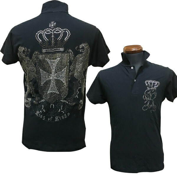 メンズ ポロシャツ 半袖トップス カジュアル　Rawyalty ロウヤリティ ラインストーン SHIELD　POLO　BKL　お洒落　ロック　ブラック 黒 送料無料 海外買い付け