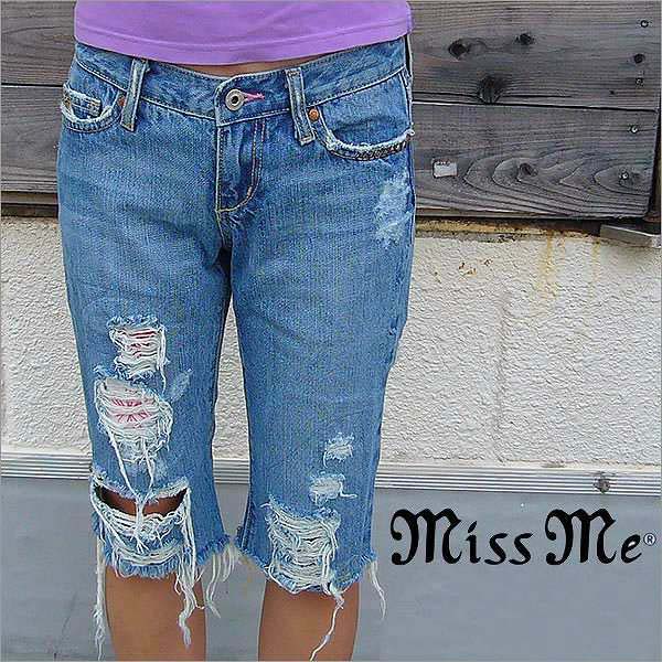 Miss Me レディース ジーンズ 二分の一ズボン下  ミスミー 刺しゅう  不都合デニム