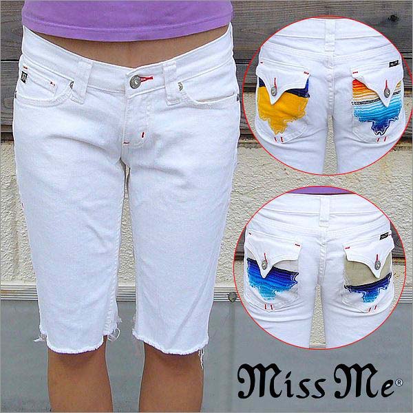 Miss Me レディース ジーンズ  二分の一ズボン下   ミスミー 刺しゅう 白いこと ズボン下 26in 外国で買い付け