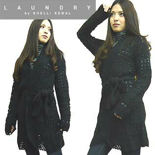 貨物輸送無料 レディース 厚地の外套 ロングカーデ コーディガン  Laundry by Shelli Segal Long knit cardigan ランドリー バイ シェリー酒 シーガル 黒