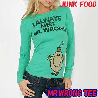 送料無料 レディース　ロンＴ 長袖　JUNK FOOD Women's MR.WRONG Long Sleeve Thermal Tee 　ジャンクフード　【MR.WRONG】春　秋　カジュアル　アメカジ　緑　グリーン