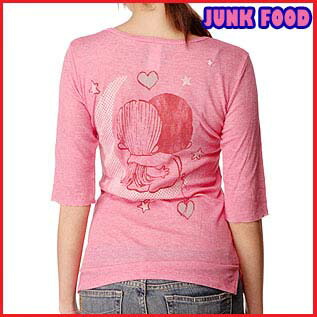 貨物輸送無料 レディース プルオーバー 七分袖 JUNK FOOD Women\u0027s Love is Moon Hearts Stars Elbow Sleeve Henley tee ジャンクボンネット  優しいこと イズ ヘンリー 心地よい アメカジ 春 秋
