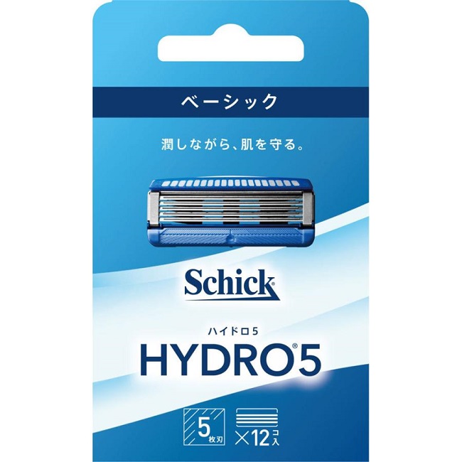 シック ハイドロ5 ベーシック 替刃 12個入 5枚刃 交換 替え刃 カミソリ 剃刀 ひげそり 産毛 髭剃り T字カミソリ 男性 schick 敏感肌 乾燥肌 肌に優しい シェーピング剤 深剃り ツルツル 目詰まりしにくい スッキリ 爽やか 肌トラブル アロエ＋ビタミンE ヒアルロン酸配合