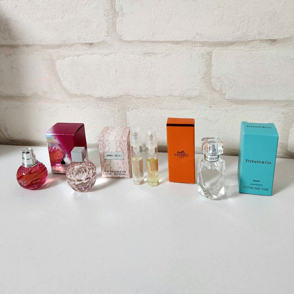 【ミニ香水 セット】JIMMY CHOO ジミー チュウ 4.5ml　LANVIN エクラ ドゥ ニュイ　4.5ml　TIFFANY　シアー オードトワレ 5ml　HERMES　2ml×2　マンダリン アンブレ ＆ テール ドゥ エルメス　プレグランス　お試し　5個セット 10,164円