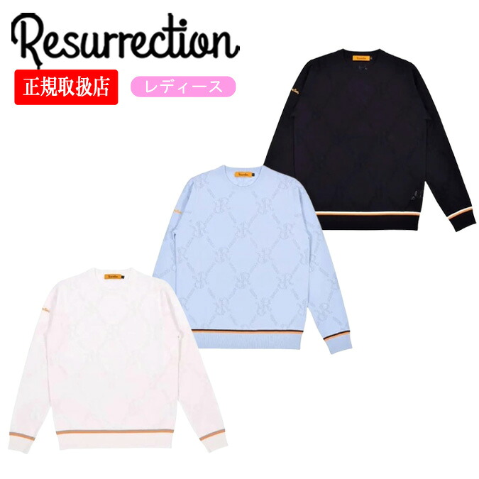 【26SS】【レディース】 Resurrection レザレクション MESH RR LOGO KNIT / メッシュ編み 裾ライン クルーネックニット ファッション スポーツ アウトドア カジュアル トップス アウアー 長袖 コンペ ラウンド ゴルフ ウェア レザレクション ウェア 正規品 S-L BF12KNPO03-W*