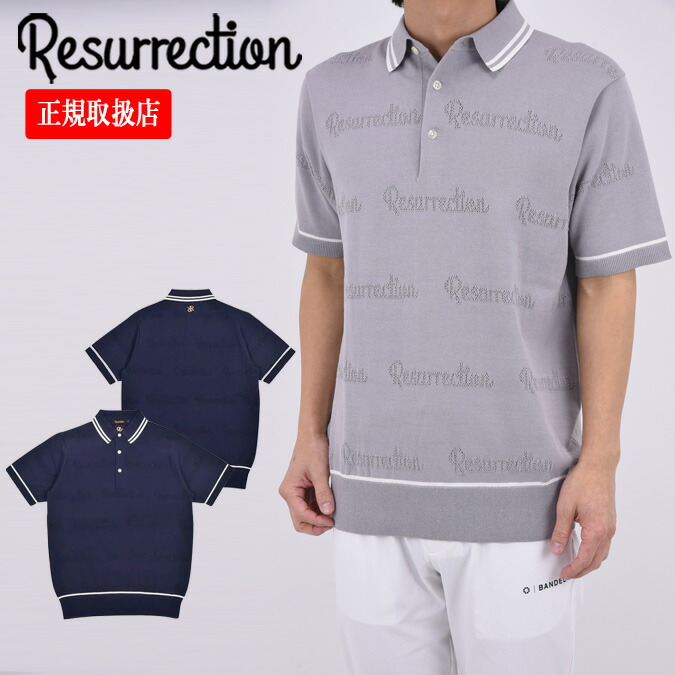 【26SS】Resurrection レザレクション MESH LOGO KNIT POLO / メッシュ編み ライン ニットポロシャツ ファッション スポーツ アウトドア カジュアル トップス 半袖 ギフト コンペ ラウンド メンズ ゴルフ ウェア レザレクション ウェア 正規品 M-XL BF12KNPS04-M*