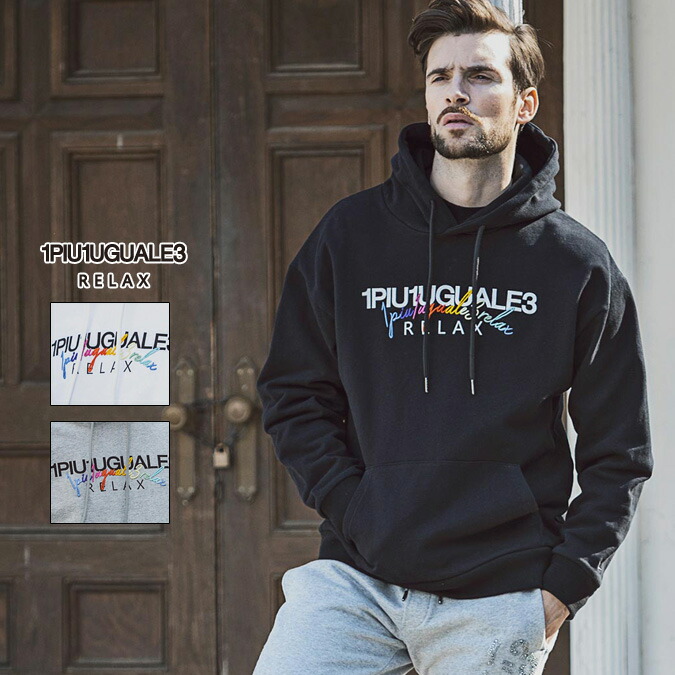 1PIU1UGUALE3 RELAX ウノピュウ ウノピゥウノウグァーレトレ リラックス RAINBOW LOGO HOODIE メンズ レディース  スウェット レインボー刺繍 ダブルロゴ フーディー 長袖 スポーツ アウトドア レジャー S-XXL S-3L USO-22081 【保存版】