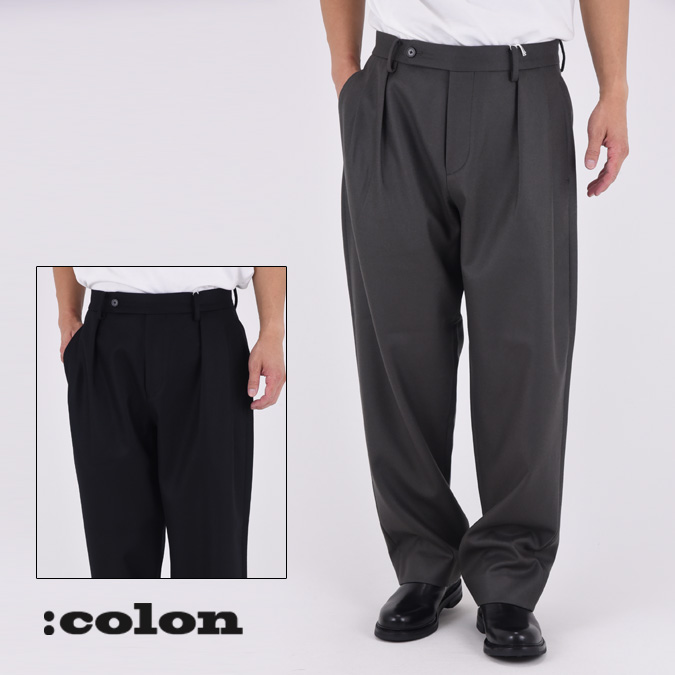 【SALE】colon コロン 2/90 WOOL MELTON / ウールメルトン ボックスプリーツ テーパードパンツ 快適 リラックス 長ズボン カジュアル アウトドア ファッション レジャー ボトムス パンツ ギフト プレゼント メンズ ウェア 3-4 CPT-17-25W1｜MOMENTIMODA