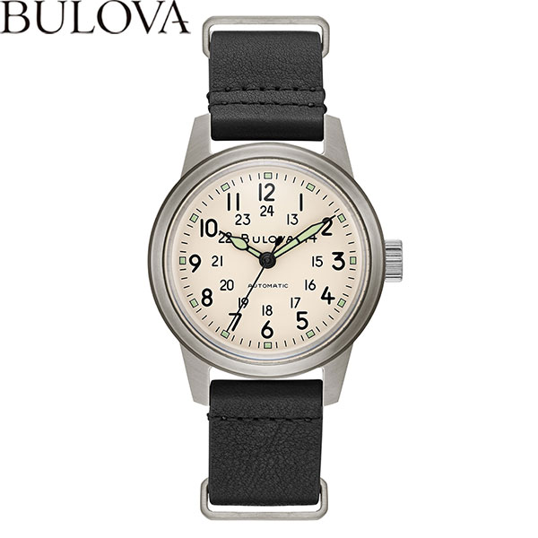楽天市場 2 000円offクーポン有 無金利ローン可 ブローバ Bulova ミリタリー Miitary メンズ 腕時計 自動巻 機械式 革ベルト ベージュ ブラック 96a246 誕生日 プレゼント クリスマス The Watch Shop