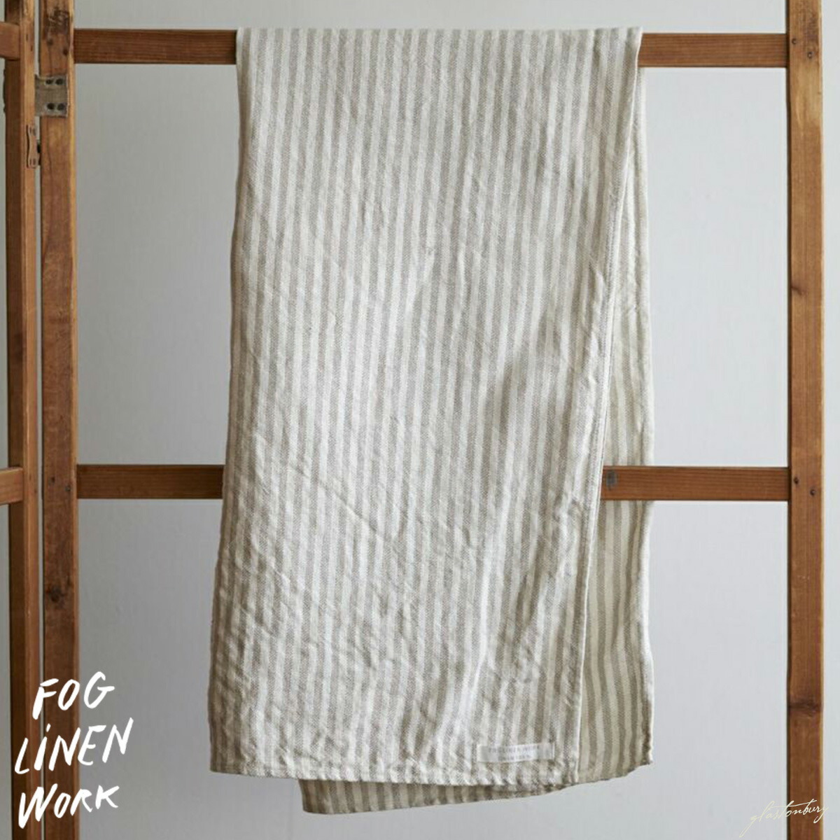 フォグリネンワーク リネン シャンブレータオル ホワイトナチュラルストライプ fog linen work