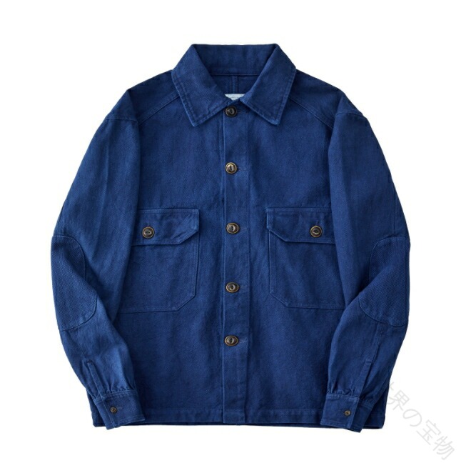 新品 手作り レトロ 藍染め 生まれながらインディゴ 細工物上衣 メンズ 取りまかなう櫂 13OZ 綿 麻 薄っぺら 濃紺色 L マルチ隠し