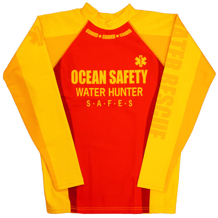 【ネコポス発送】14超撥水ラッシュガード 長袖 [ocean safety]（イエロー・レッド2色展開）