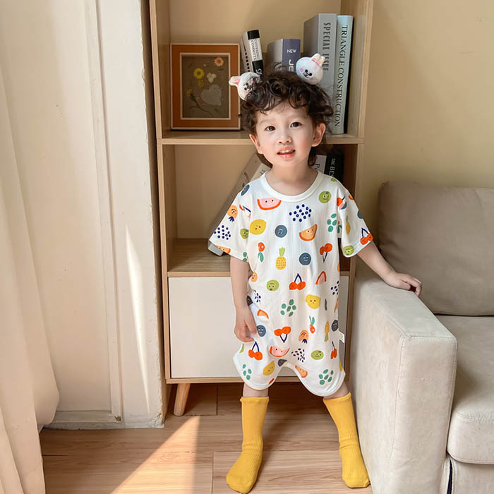 お買い物マラソンセール ロンパース 夏 カバーオール つなぎパジャマ 女の子 子ども パジャマ 半袖 キッズ 総柄 男の子