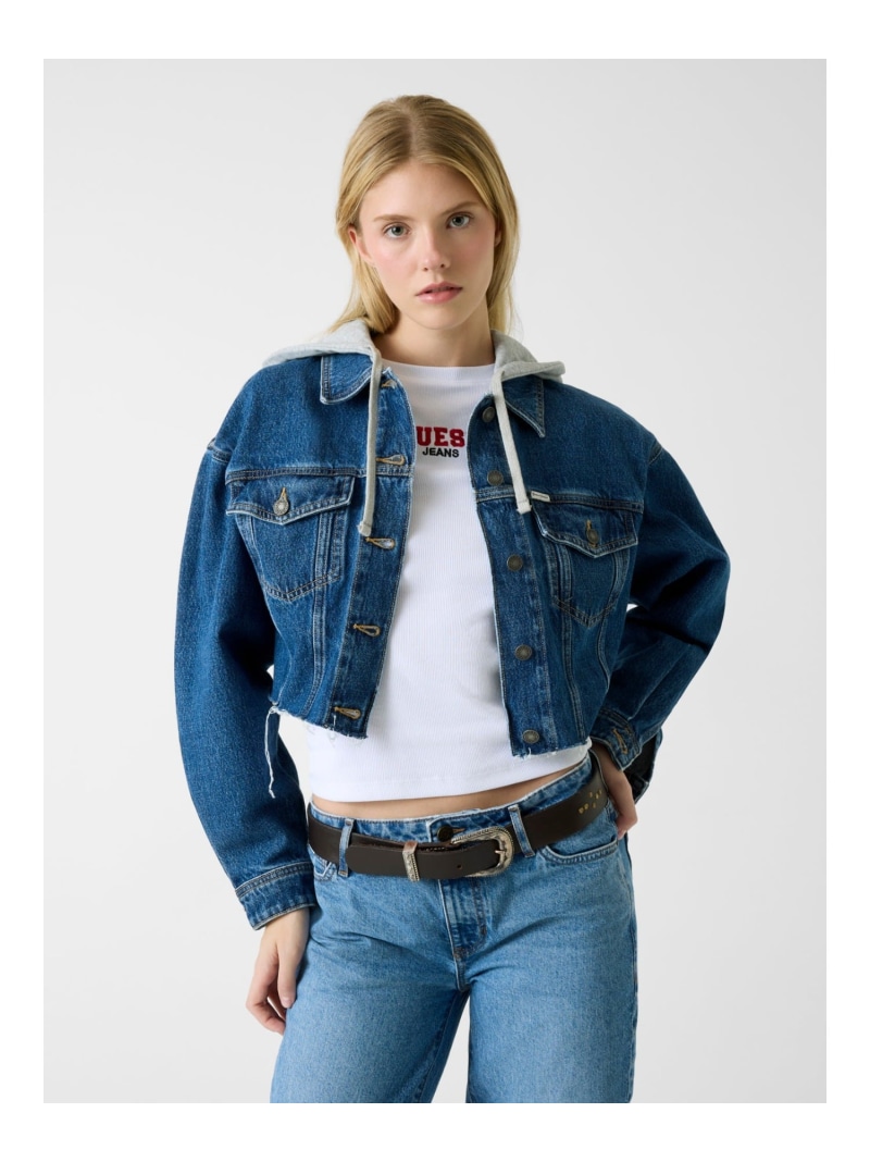 GUESS JEANS デニムジャケット (W)Cropped Hooded Trucker GUESS JEANS ゲス ジャケット・アウター デニムジャケット ブルー【送料無料】[ Fashion]