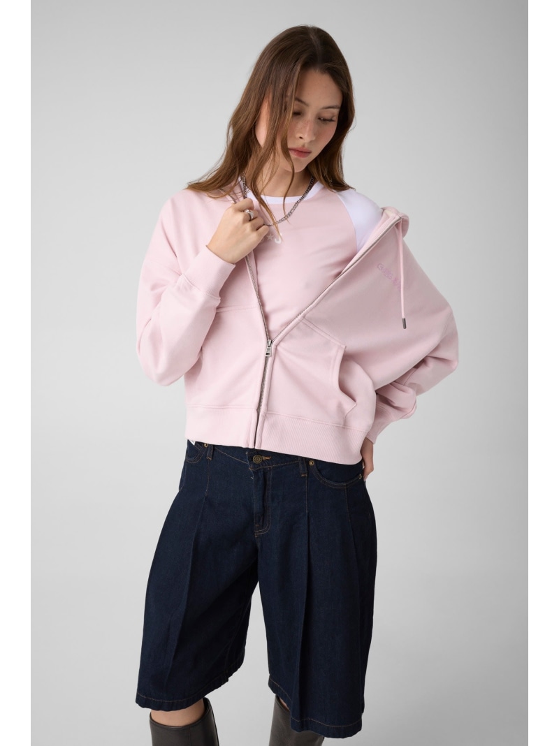 GUESS JEANS/(W)Rhinestone Zip Hoodie GUESS JEANS ゲス トップス パーカー・フーディー 黒いこと サクラ色【貨物輸送無料】[ Fashion]