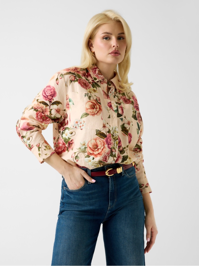 GUESS/(W)CADIE Oversized Linen Top GUESS ゲス トップス シャツ・ブラウス ベージュ【送料無料】[ Fashion]